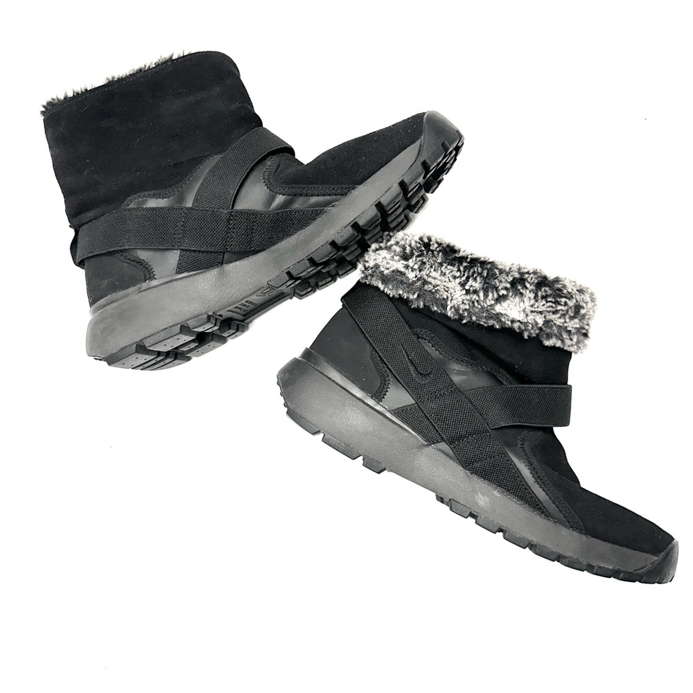 Nike Golkana Triple Black Suede Faux Fur Winter Boots Bootie shoes Sz 8